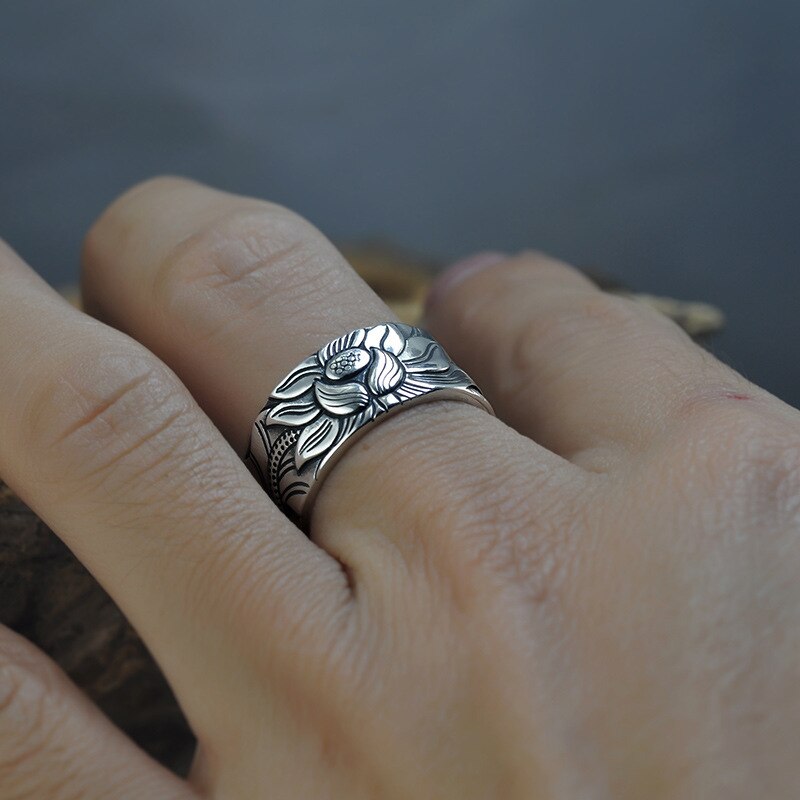 Lotus Ring with Heart Sutra